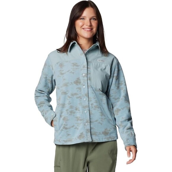 Women’s Columbia PFG Uncharted Fleece Overshirt Blue Snap Shacket sz XS - Picture 1 of 9
